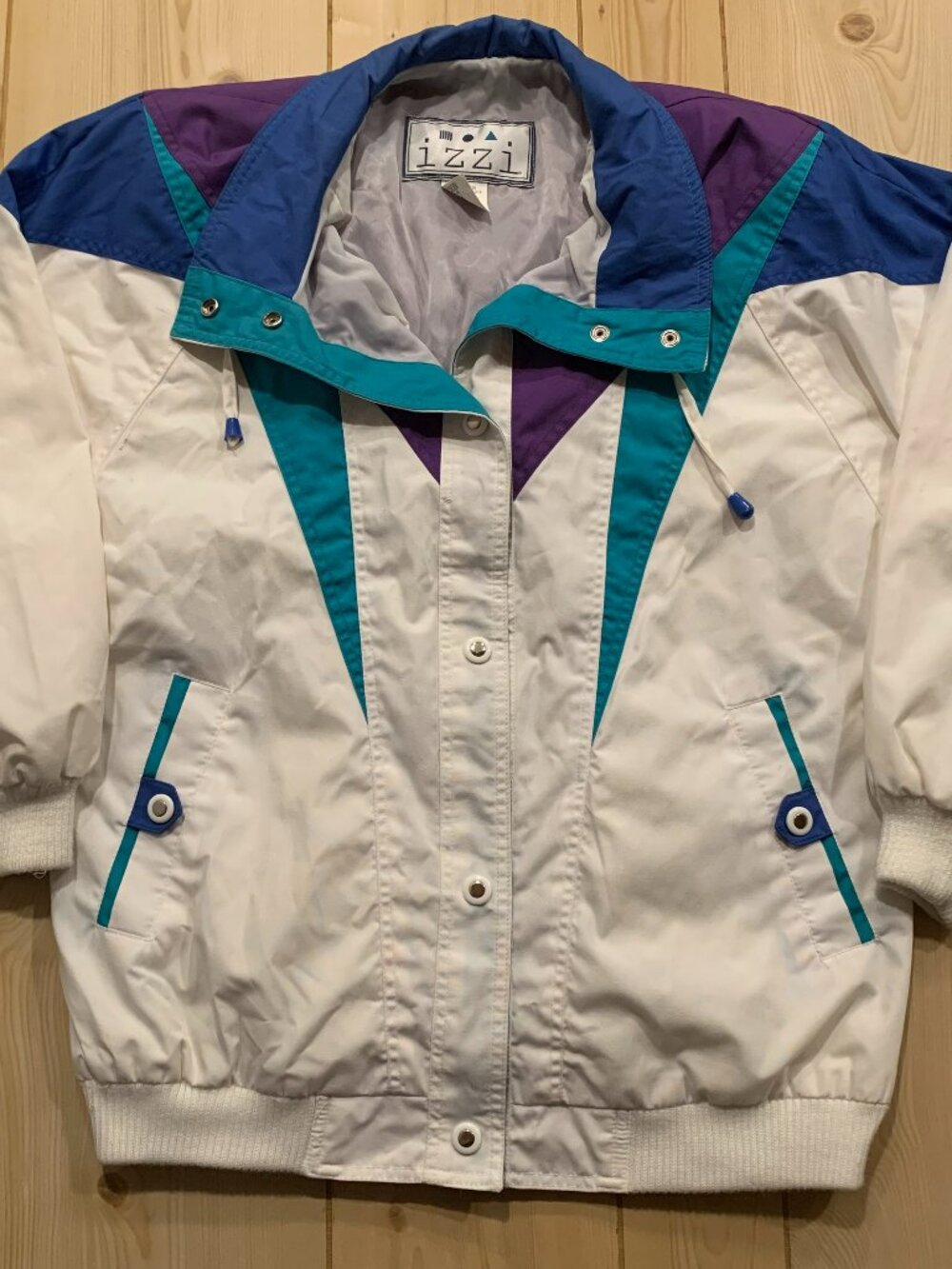 Vintage Izzi 90s Colorful Windbreaker Ski Jacket Shoulder Pads Women's M